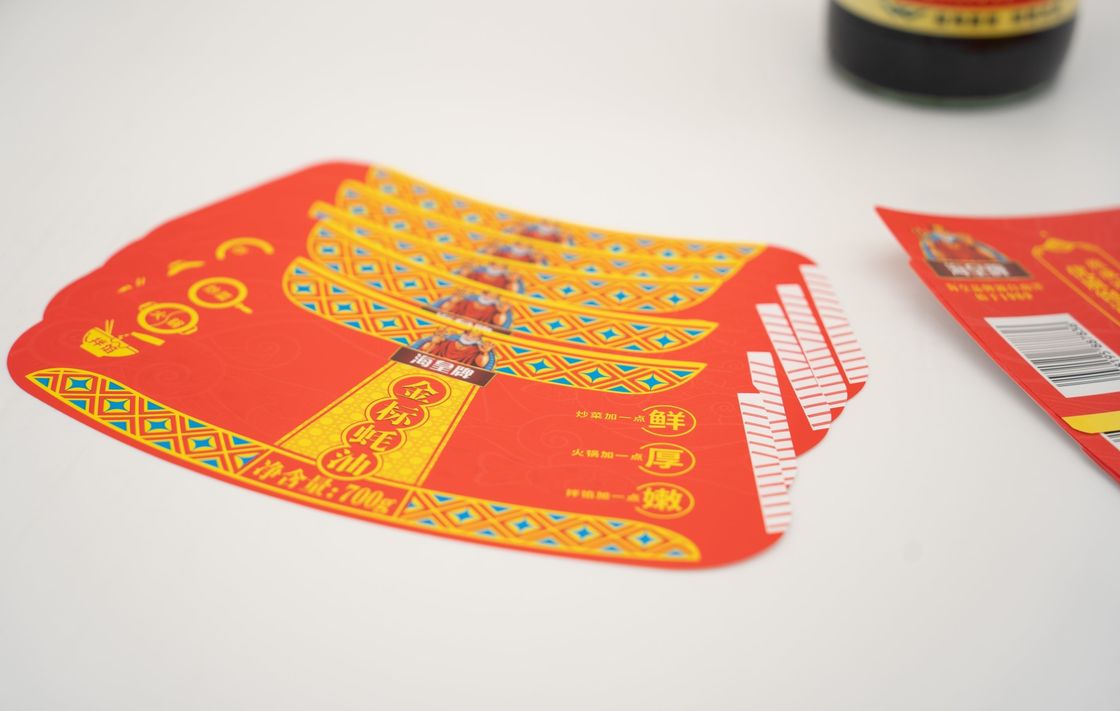 Label lem basah yang disesuaikan untuk bumbu dengan rotary press otomatis dan cetak 10-12 warna
